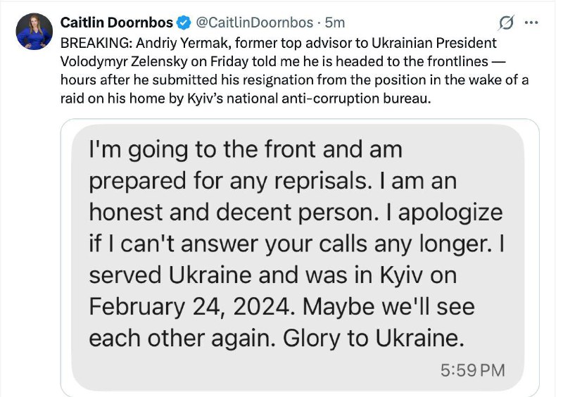 Генерал Буданов, як мені повідомили, прямує до США. Можливо, як глава переговорн...