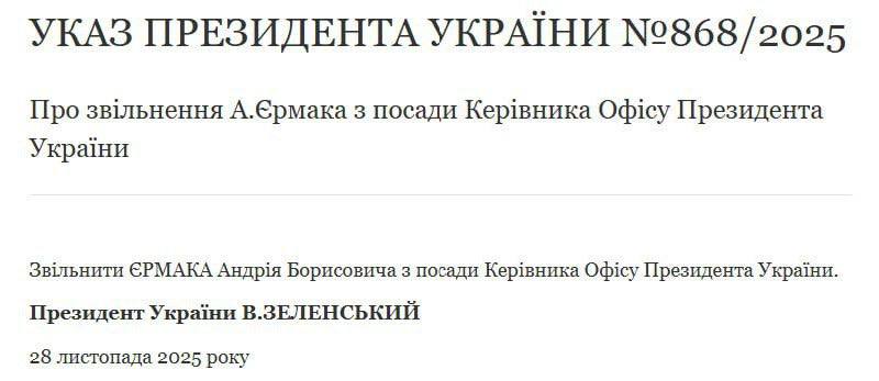 Зеленський звільнив Єрмака...