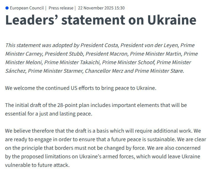 Мирний план США треба серйозно допрацювати і переробити, — спільна заява лідері...