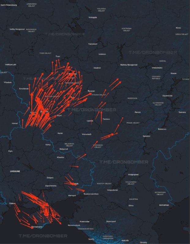 Велика кількість БПЛА полетіла бомбити РФ: більша частина дронів тримає курс на ...
