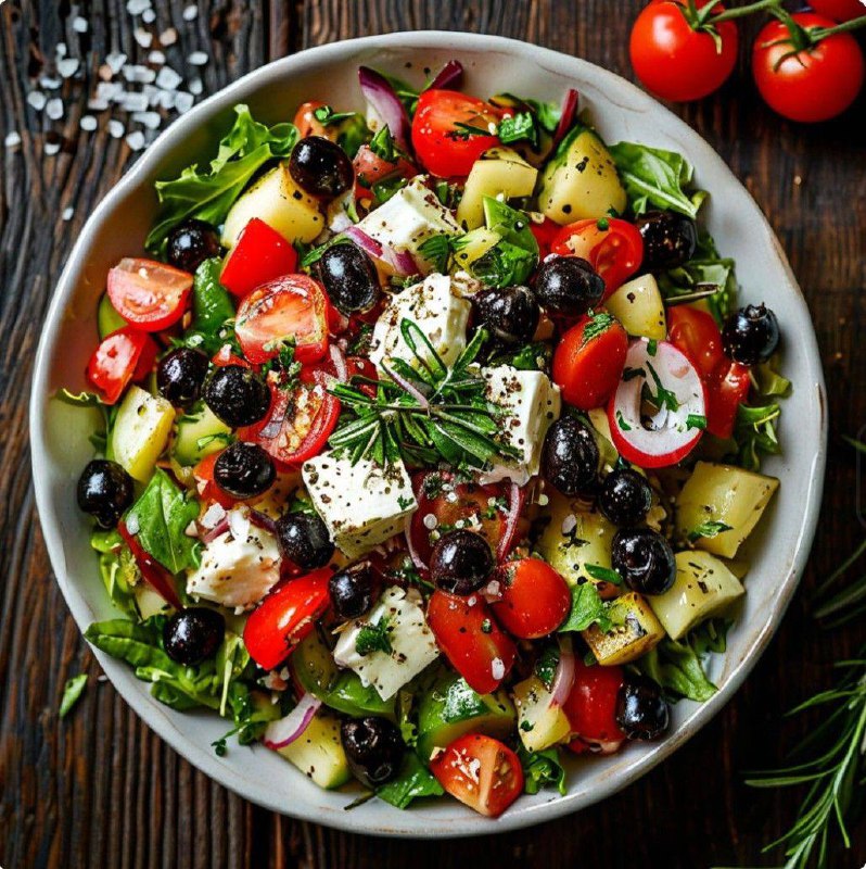 Готуємо Грецький салат із пастою Овочевий салат із сиром, тунцем і макаронними в...