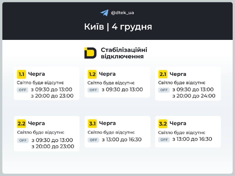 Київ та Київщина: графіки відключень на 4 грудня...