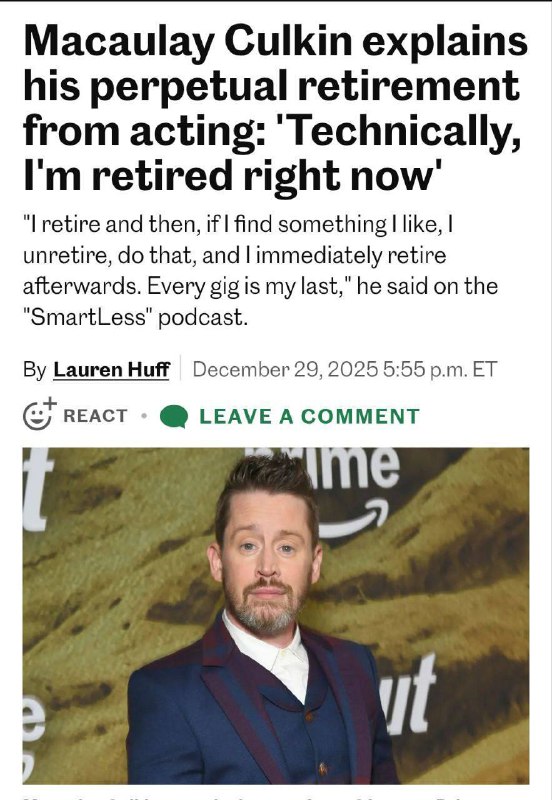 Маколей Калкін - наймолодший і найщасливіший пенсіонер на планеті! Офіційно вона...