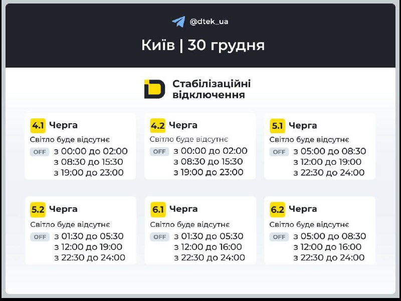Правий берег Києва: графіки відключень на 30 грудня...