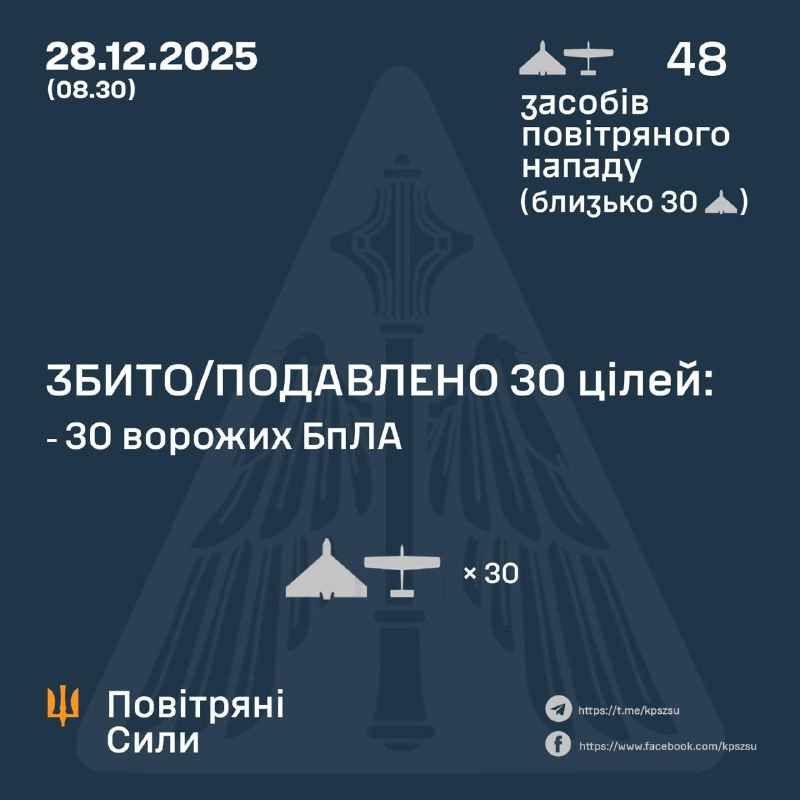 Цієї ночі росіяни запустили 48 ударних дронів, - Повітряні сили За попередніми д...