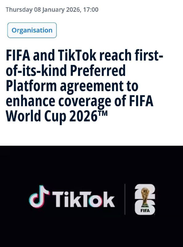 TikTok стане головним майданчиком ЧС-2026 від FIFAВперше в історії турніру соцме...