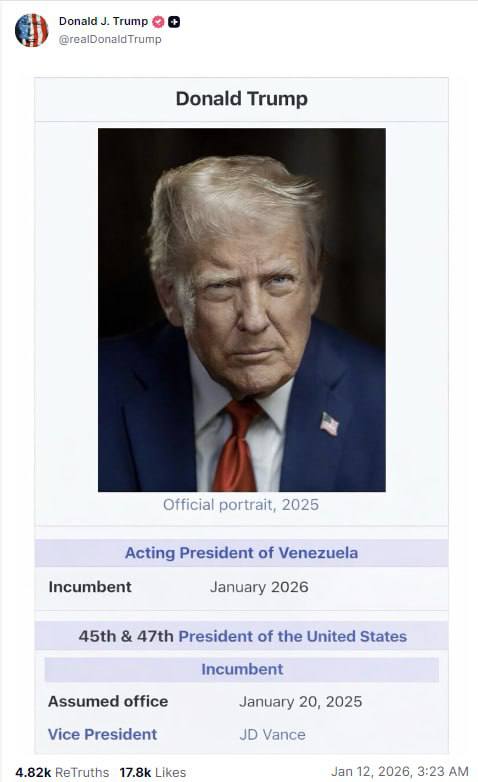 Трамп опублікував фотографію, на якій він підписаний як «виконувач обов'язків п...