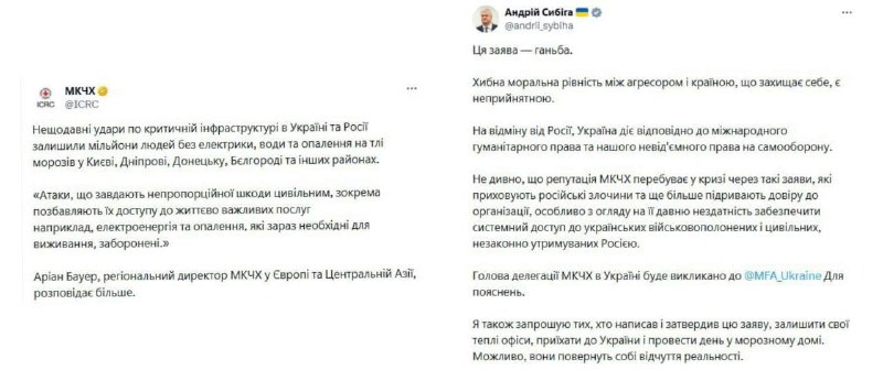 Червоний Хрест прирівняв удари по українській енергосистемі до атак на територі...